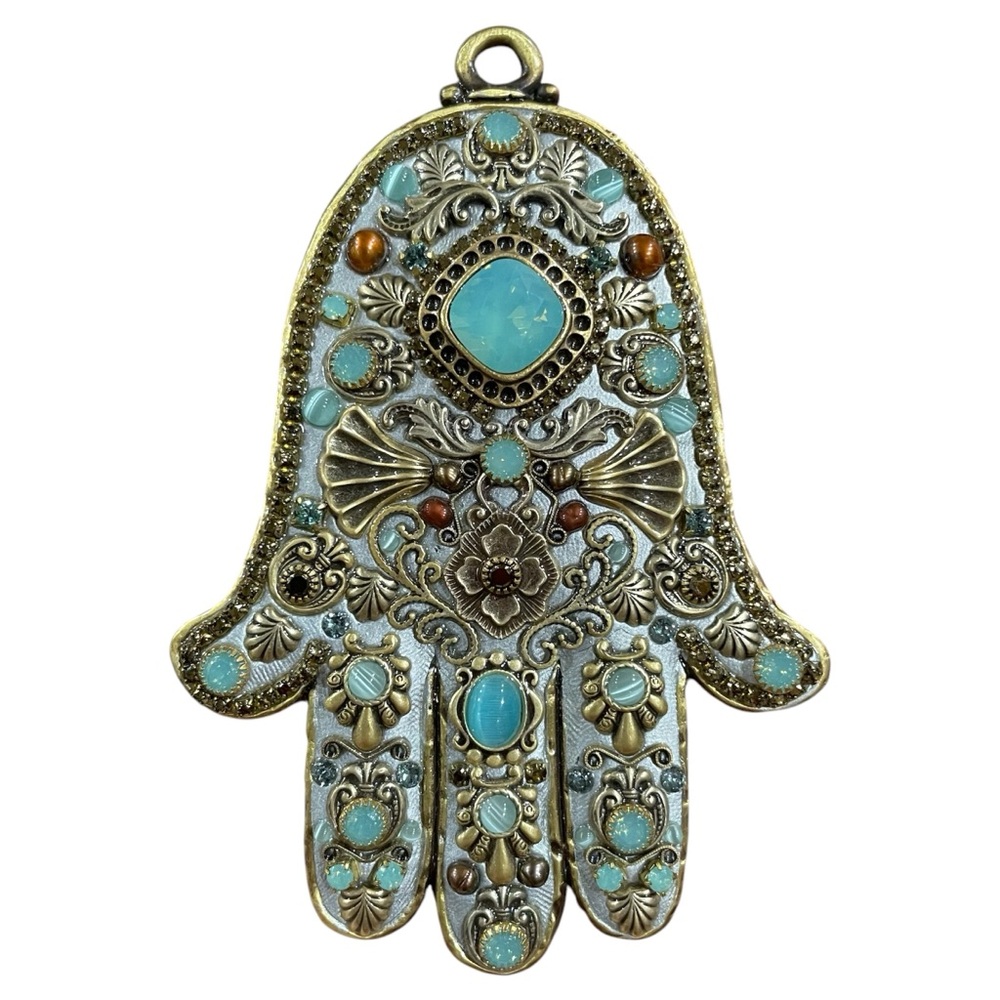 MICHAL GOLAN Opal Swarovski Crystals & Cat’s Eye Stones Ornate Wall Hamsa
